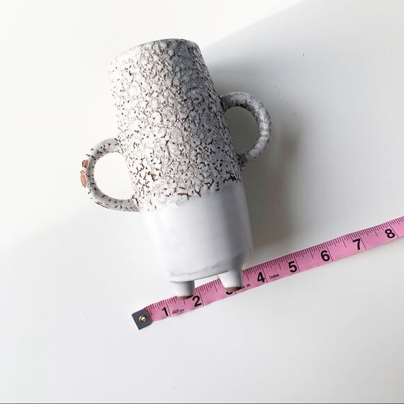 Crate & Barrel Mini Textured White Vase Double Handle Pottery Decor Small - Picture 9 of 9